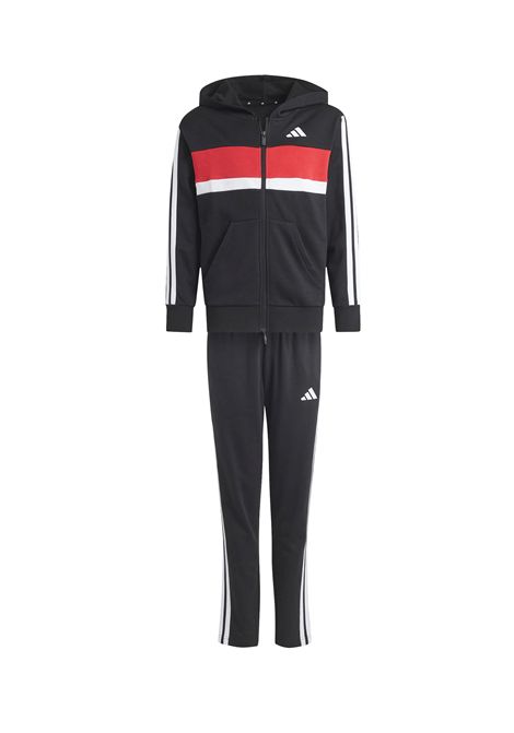 Tuta Adidas Essentials 3 Stripes Tiberio French Terry Nero Bianco Rosso Ragazzi ADIDAS CORE | Tute | KC6415-